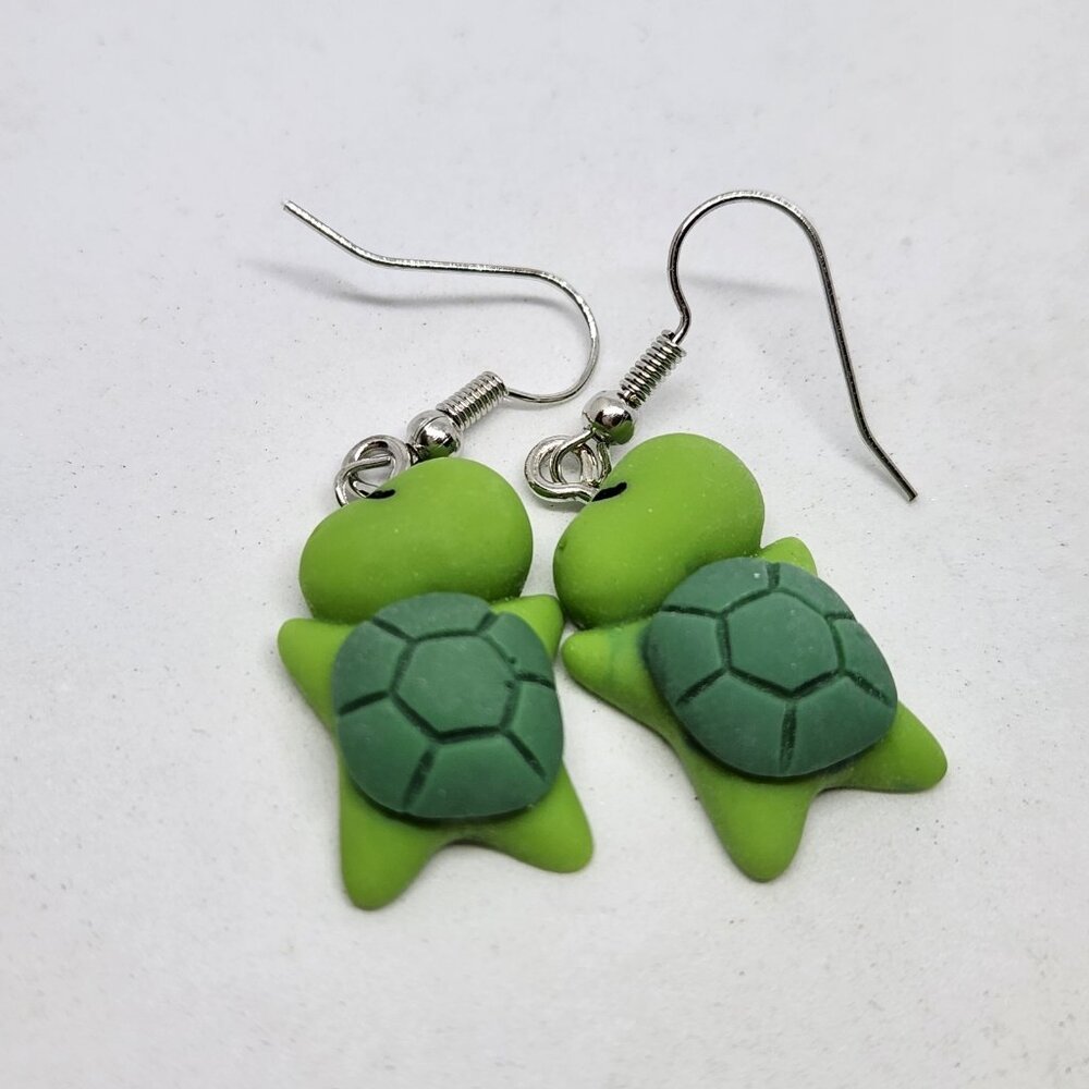 Sleeping Turtle Earrings Green Acrylic Hook Dangle Fun Cute Gift